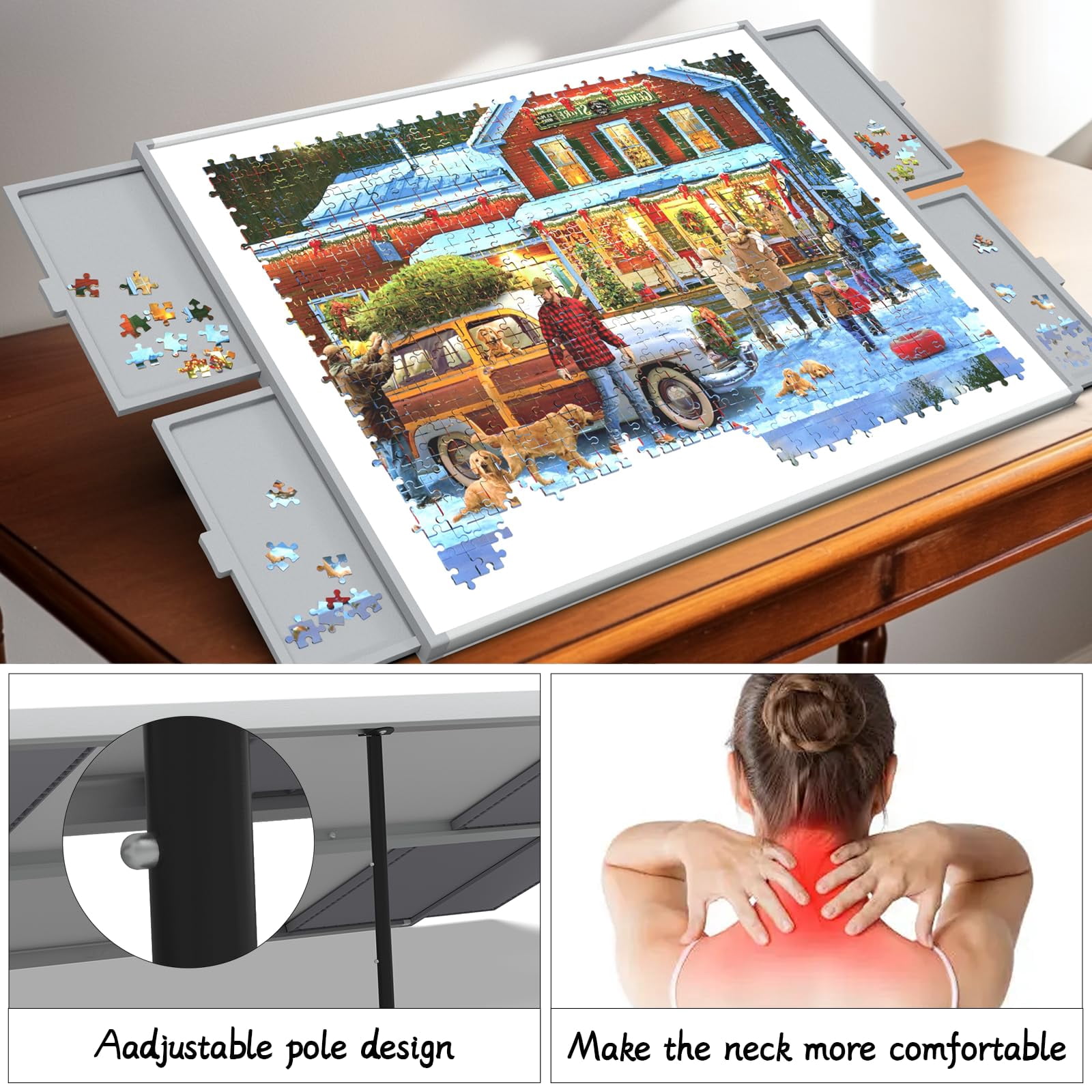 Puzzle Board 1500 Pieces, Portable Jigsaw Puzzle Tables for Adults with Drawers, Jigsaw Table with with Adjustable Tilting Stand