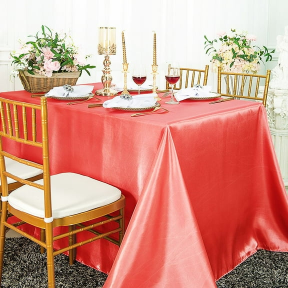 Wedding Linens Inc. 72" x 120" Satin Rectangular Table Cover Tablecloth - Coral