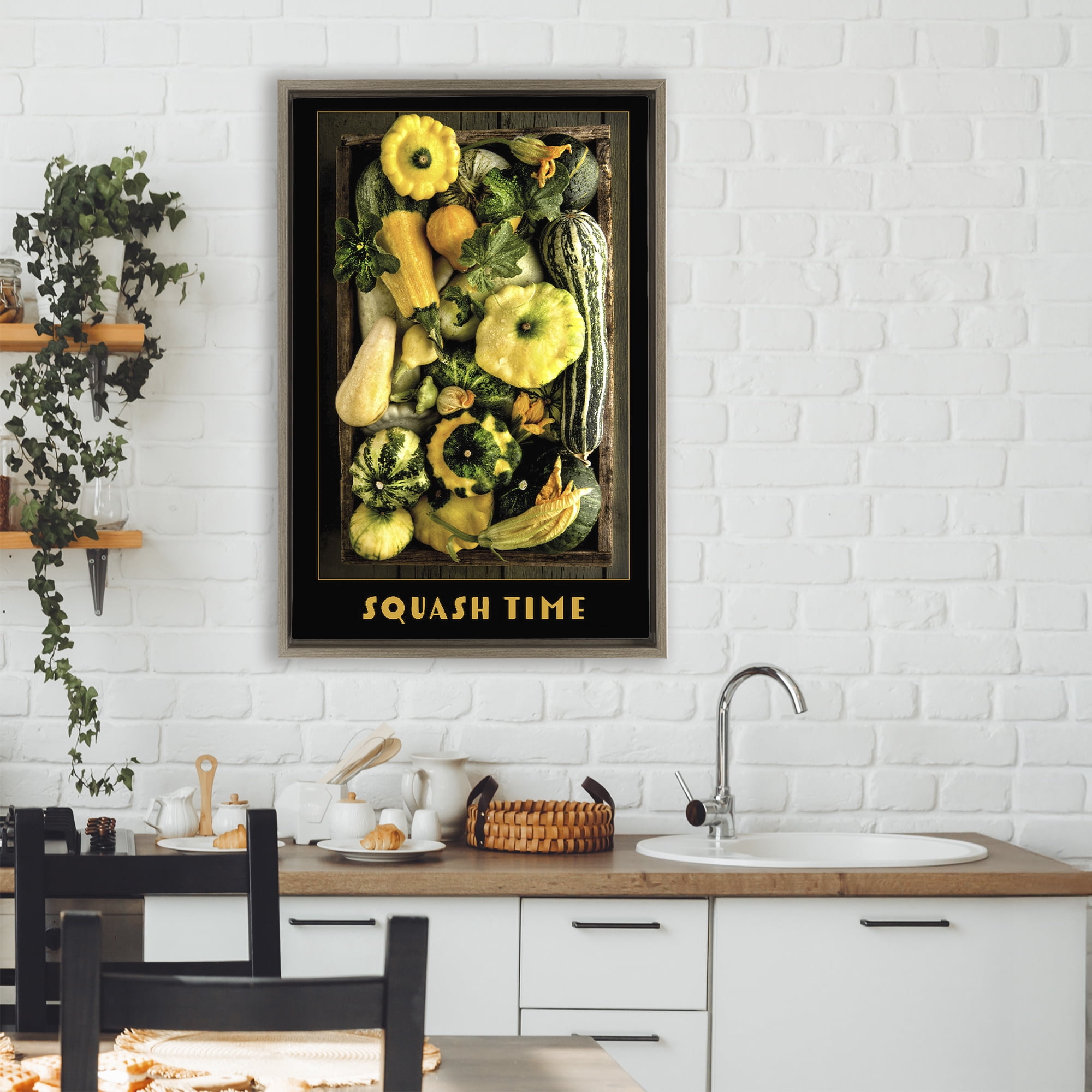 Stupell Industries Squash Time Vibrant Vegetables Brown Framed Floater Canvas Wall Art, design by Carl Kravats