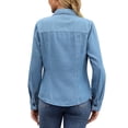 thumbnail image 3 of Camisa de mezclilla para mujer INSPIRE CHIC de manga larga, atuendos de primavera, camisa de botones vaquera, top L azul, 3 of 6