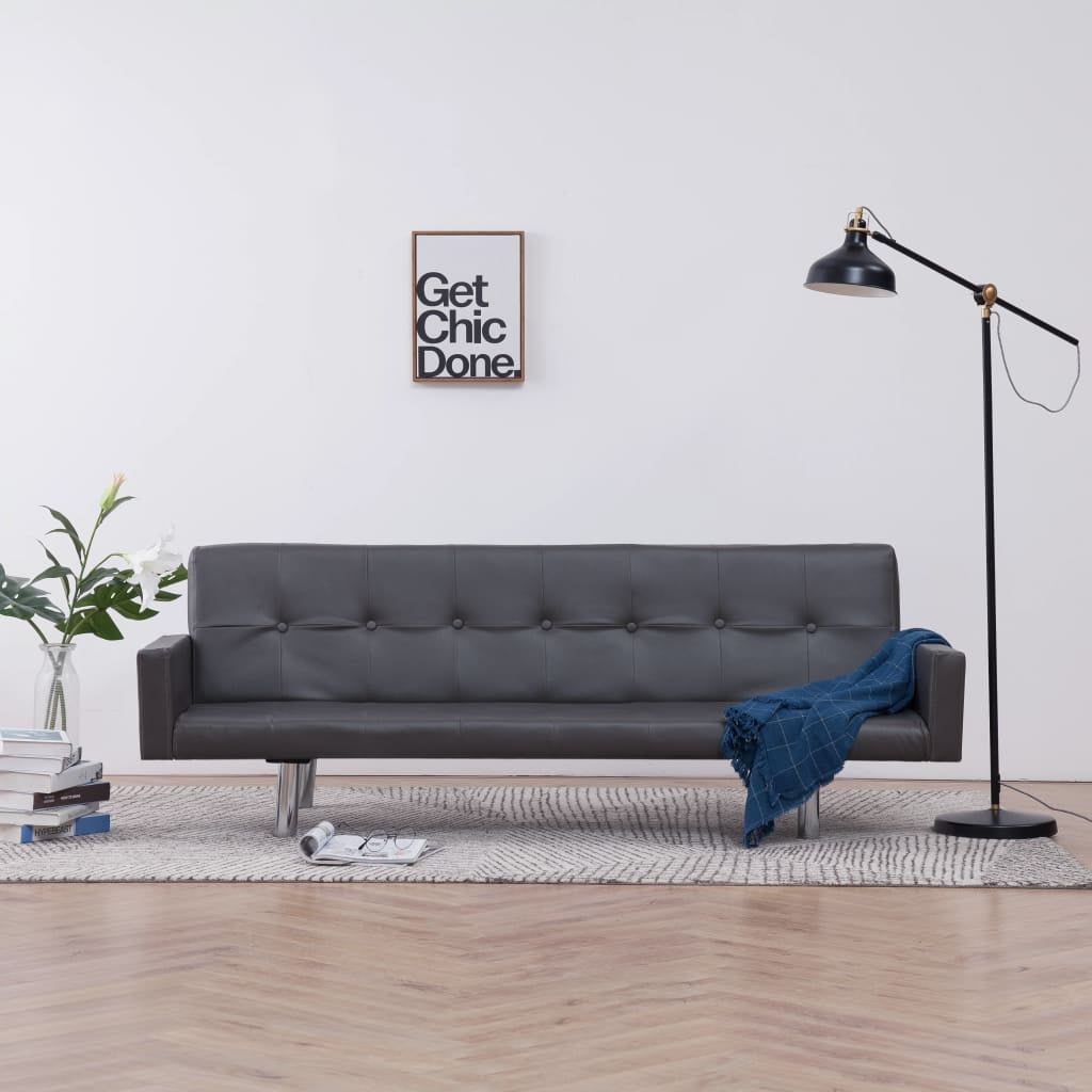 Kepooman Home Convertible Faux Leather Sofa Bed with Armrest for Living Room, Light Gray Kepooman Home Convertible Faux Leather Sofa Bed with Armrest for Living Room, Light Gray