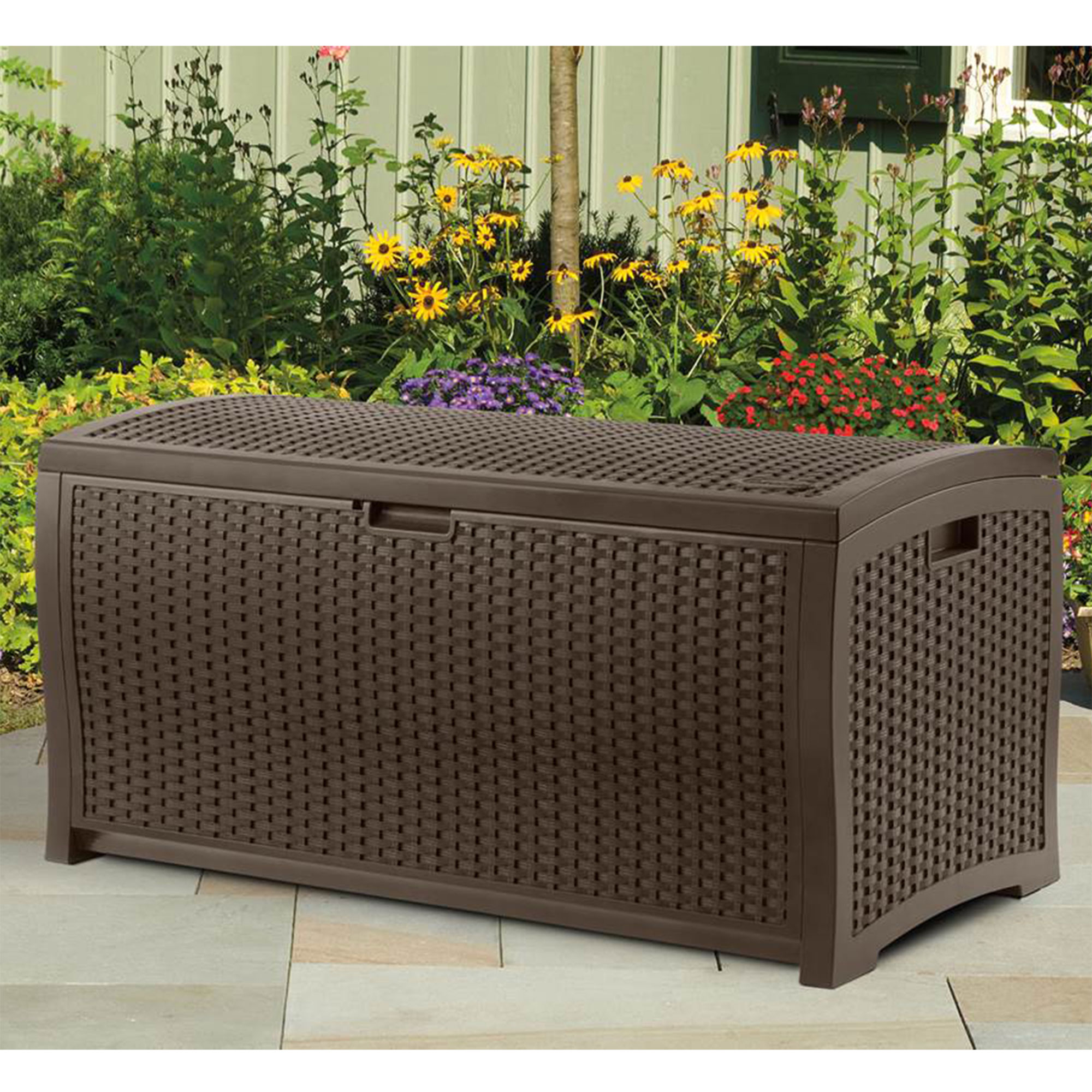 Suncast Indoor and Outdoor 73 Gallon Resin Deck Box with Seat, Mocha Brown, 46 in D x 22.5 in H x 21.6 in W - image 8 of 8