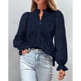 thumbnail image 3 of Blusa para Mujer PRETTYGARDEN Azul Marino Manga Abullonada Encaje XXL, 3 of 6