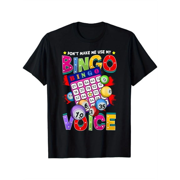Men's Funny Bingo Graphic T-Shirt - "Don't Make Me Use My Bingo Voice" Design, Black Cotton Crew Neck Tee for Casual Wear, Machine Washable, Lightweight & Breathable for Daily Use or Parties