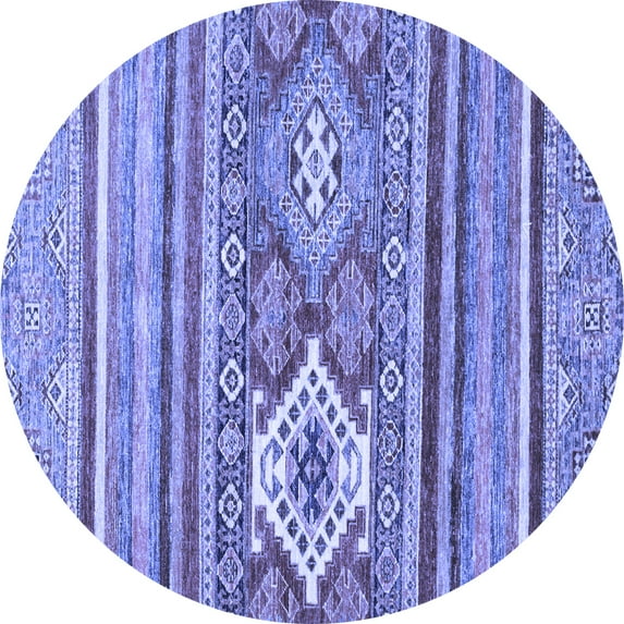 Ahgly Company Machine Washable Indoor Round Abstract Blue Modern Area Rugs, 3' Round