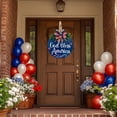 thumbnail image 3 of 3D God Bless America Patriotic Wooden Door Hanger, 12 in Round Front Door Sign with Bow & Greenery, 4th of July Memorial Day Porch Wall Decor, 3 of 9