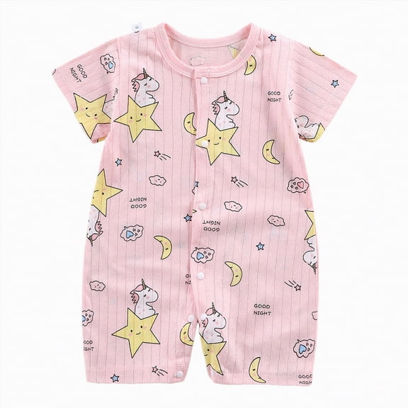 HCNTES Baby Children Unisex Short Sleeve Jumpsuit Romper Toddler Kids Soft Pajamas Sleepwear Loungewear for Spring Summer(L01-Light Pink,12-18 Months)