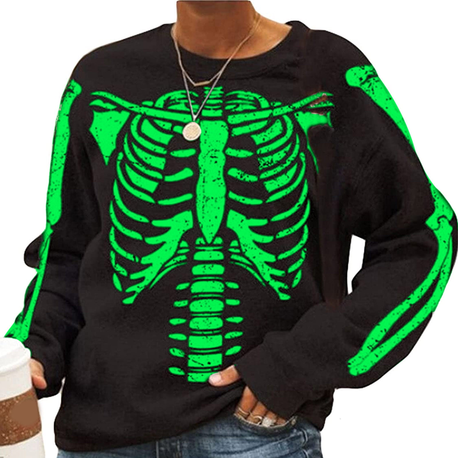 TONSEE Halloween Women Men Skeleton 3D Print Long Sleeve Hoodie Sweatshirt Pullover Top TONSEE Halloween Women Men Skeleton 3D Print Long Sleeve Hoodie Sweatshirt Pullover Top