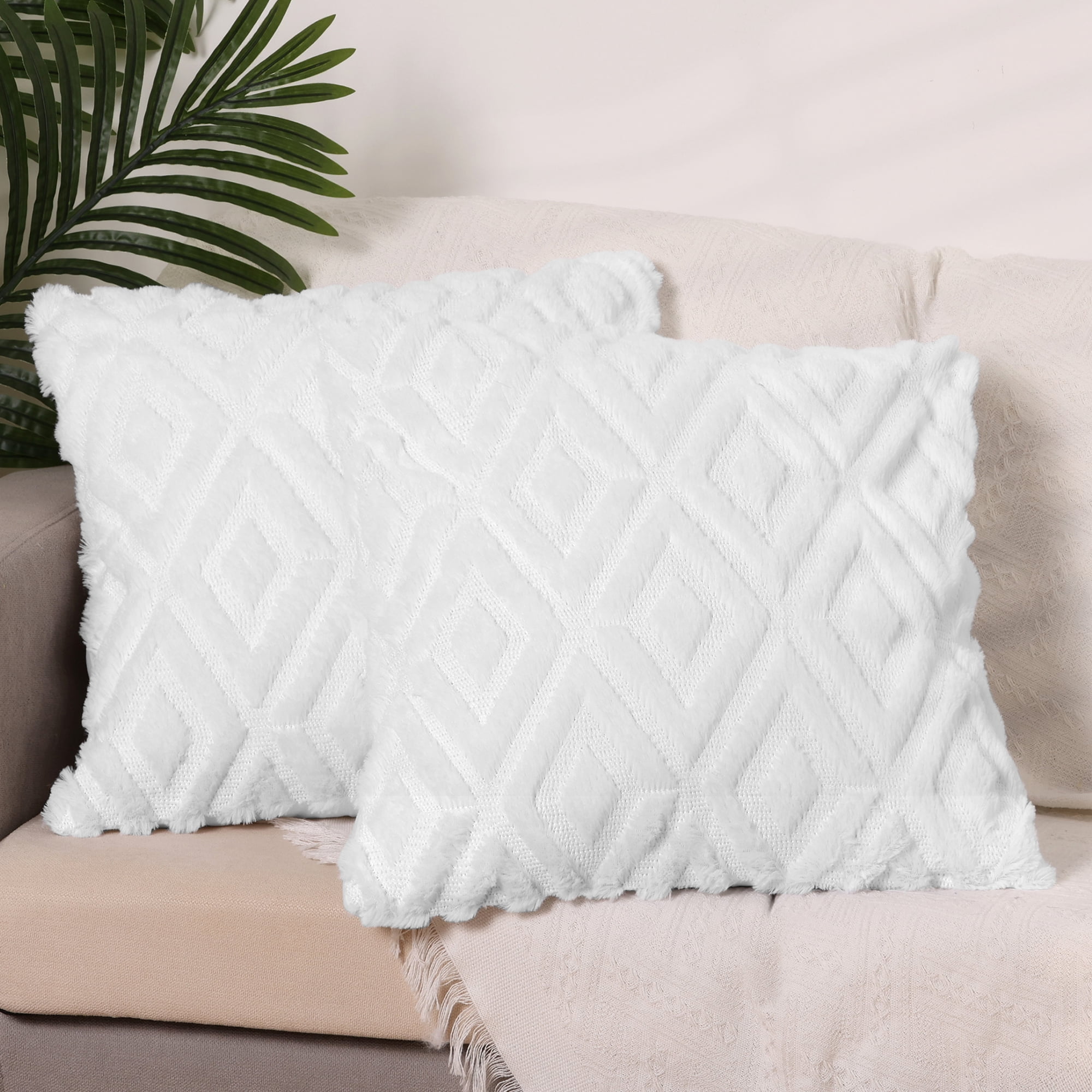 Unique Bargains Shaggy Plush Throw Pillow Covers Couch Pillow Covers (2 Count) White-1 20" x 20"
