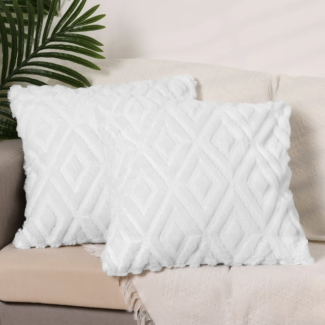 REGALWOVEN Set de 2 fundas de cojín de felpa shaggy para sofá para el hogar blanco-1 18" x 18"