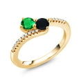 thumbnail image 2 of Gem Stone King 18K Yellow Gold Plated Silver Green Nano Emerald and Black Onyx Bypass Ring for Women (0.76 Cttw, Gemstone May Birthstone, Round 4MM, Size 8), 2 of 4