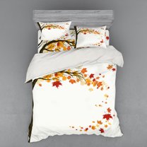 Ambesonne Fall Bedding Set 4 Pcs, Flying Maple Leaf Seasons, Queen, Brown Orange
