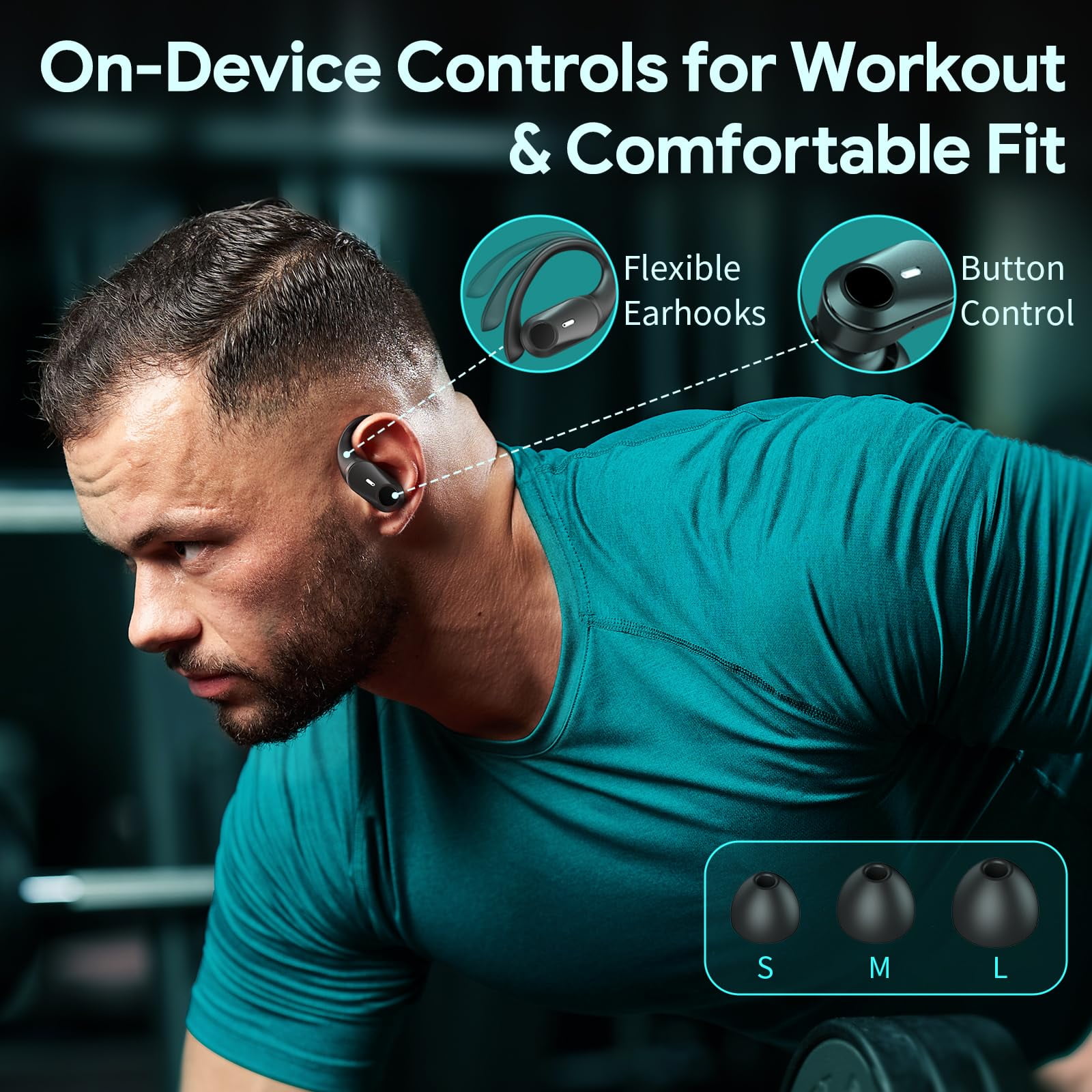 Wireless Earbuds Bluetooth Headphones 80H Playtime Ear Buds with Wireless Charging Case & Dual LED Power Display Over-Ear Earphones with Earhooks for Sports Running Workout Black Helen's Store