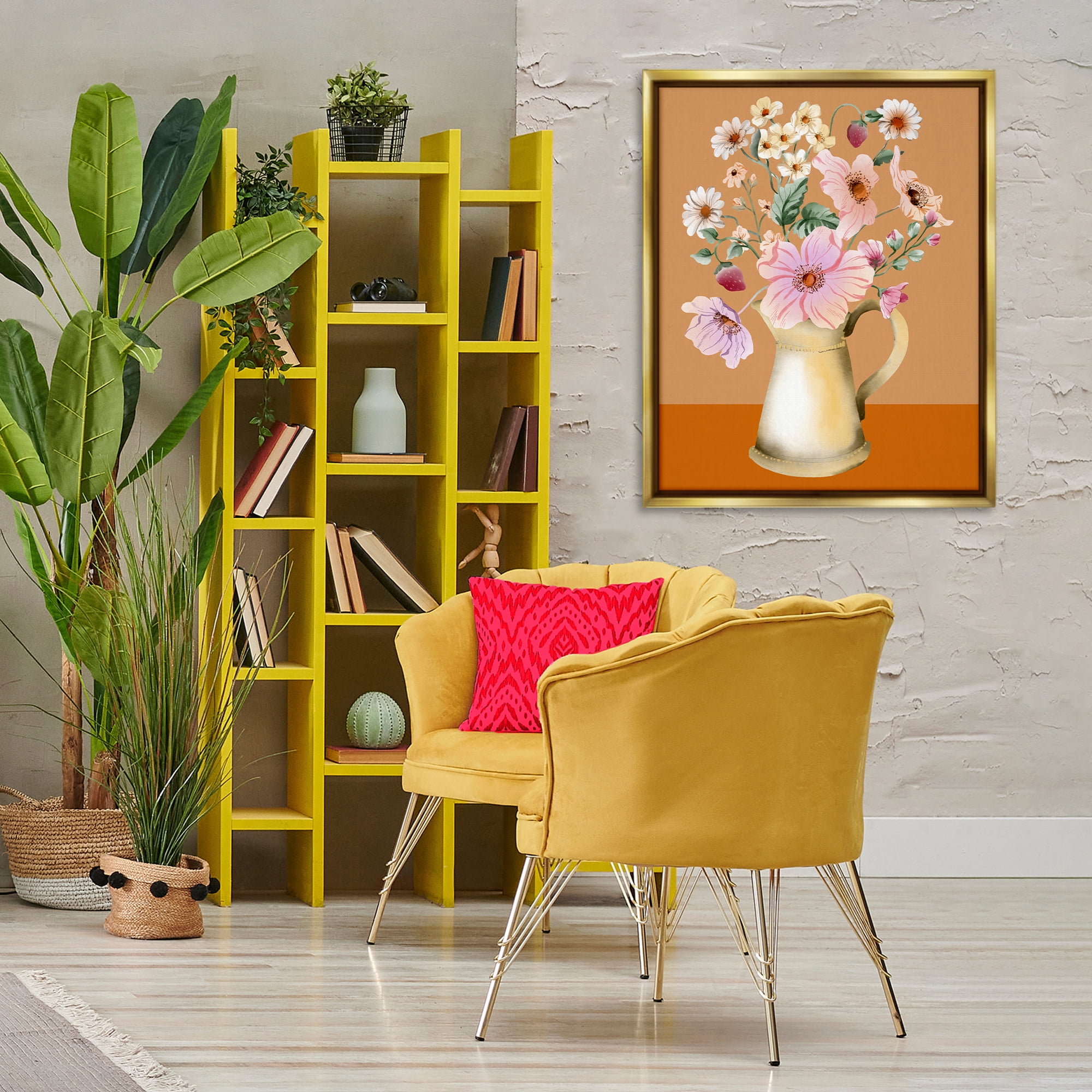 Stupell Industries Garden Florals in Jug Plants & Flowers Painting Gold Floater Framed Canvas Art Print Wall Art, 25 x 31