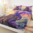 thumbnail image 3 of Manfei Purple Dragon Twin Sheet Sets,Western Fantasy Twin Fitted Sheet,Vintage Brown Castle Flat Sheet For Boys,Super Cozy Room Decor,3 Pieces, 3 of 7