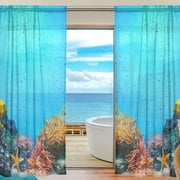 Floral Underwater Coral Reef Semi Sheer Curtains, 84"x55" Window Voile Drapes Panels Treatmentn for Living Room Bedroom Kids Room