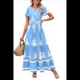 thumbnail image 2 of Vestido de Corta con Cuello en V, Estampado Floral, Bolsillos y Mangas Acampanadas en Azul XXL, 2 of 7