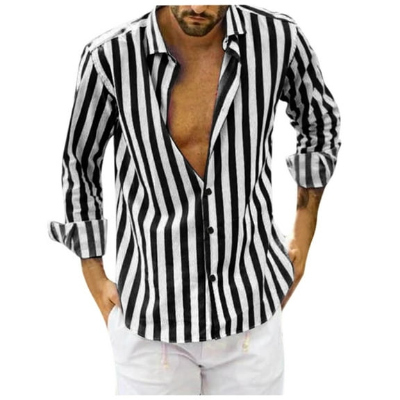Dtydtpe 2024 Clearance Sales, Long Sleeve Shirts for Men, Fashio Vertical Striped Slim Fit Casual Button Down Dress Shirts Mens Long Sleeve Tops