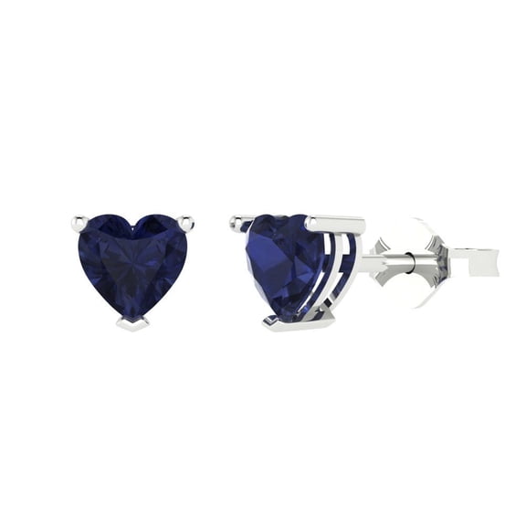 Clara Pucci 1.5 ct Brilliant Heart Cut Studs VVS1 Genuine Conflict free Blue Sapphire Solid 18K White Gold Designer Everyday Earrings Push back