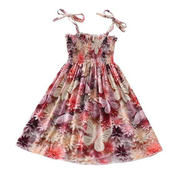 Gunia Little Girls Summer Dress Bohemian Floral Sleeveless Rainbow Beach Sunress With Necklace Sundress For Holiday Beach Dress For Girls 1-9 Years