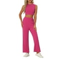 thumbnail image 2 of INSPIRE CHIC Sleeveless 2pc Outfit for Women's Crop Tank Top and Wide Leg Pants Casual Tracksuit Set Hot Pink L, 2 of 5