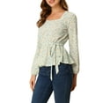 thumbnail image 4 of INSPIRE CHIC Blouse à Manches Longues à Encolure Carrée à Fleurs pour Femmes avec Ceinture m Vert, 4 of 6