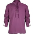 thumbnail image 4 of Bcfgryg Style Men's Shirt Long Sleeve Casual Daily Wear Tunic Top With Drawstring Pure Color Soft Stretch Fabric For All Seasons Men Shirts Casual Purple XL, 4 of 5