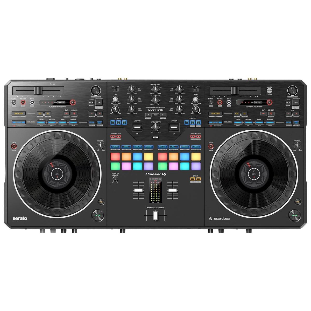 Pioneer DJ DDJ-REV5 DJ Controller with Flight Style Laptop Case & RGB LED Strip Kit Package