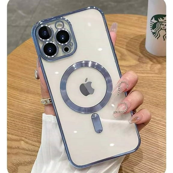 Magnetic Clear Case for iPhone 14 Pro Max Case Compatible with MagSafe Built-in Camera Lens Protector Soft Shockproof Slim Phone Case for 14 Pro Max 6.7" - Blue