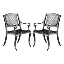 Cay Outdoor Dining Chair Set of 2- Mesh Style Back- Black Cast Aluminium