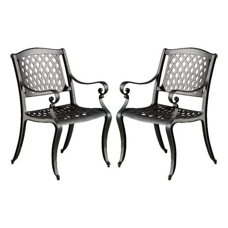 Cay Outdoor Dining Chair Set of 2- Mesh Style Back- Black Cast Aluminium