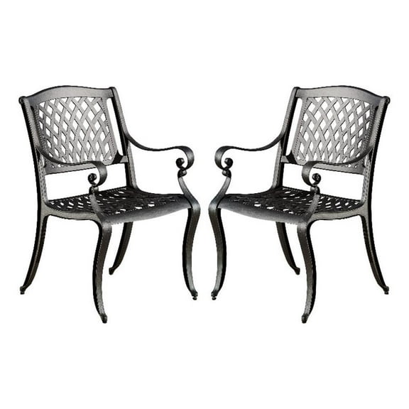 Cay Outdoor Dining Chair Set of 2- Mesh Style Back- Black Cast Aluminium