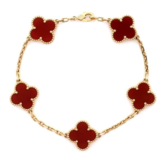 Pre-Owned Vintage Alhambra 5 Motifs Bracelet 18K Yellow Gold and Carnelian By Rebag