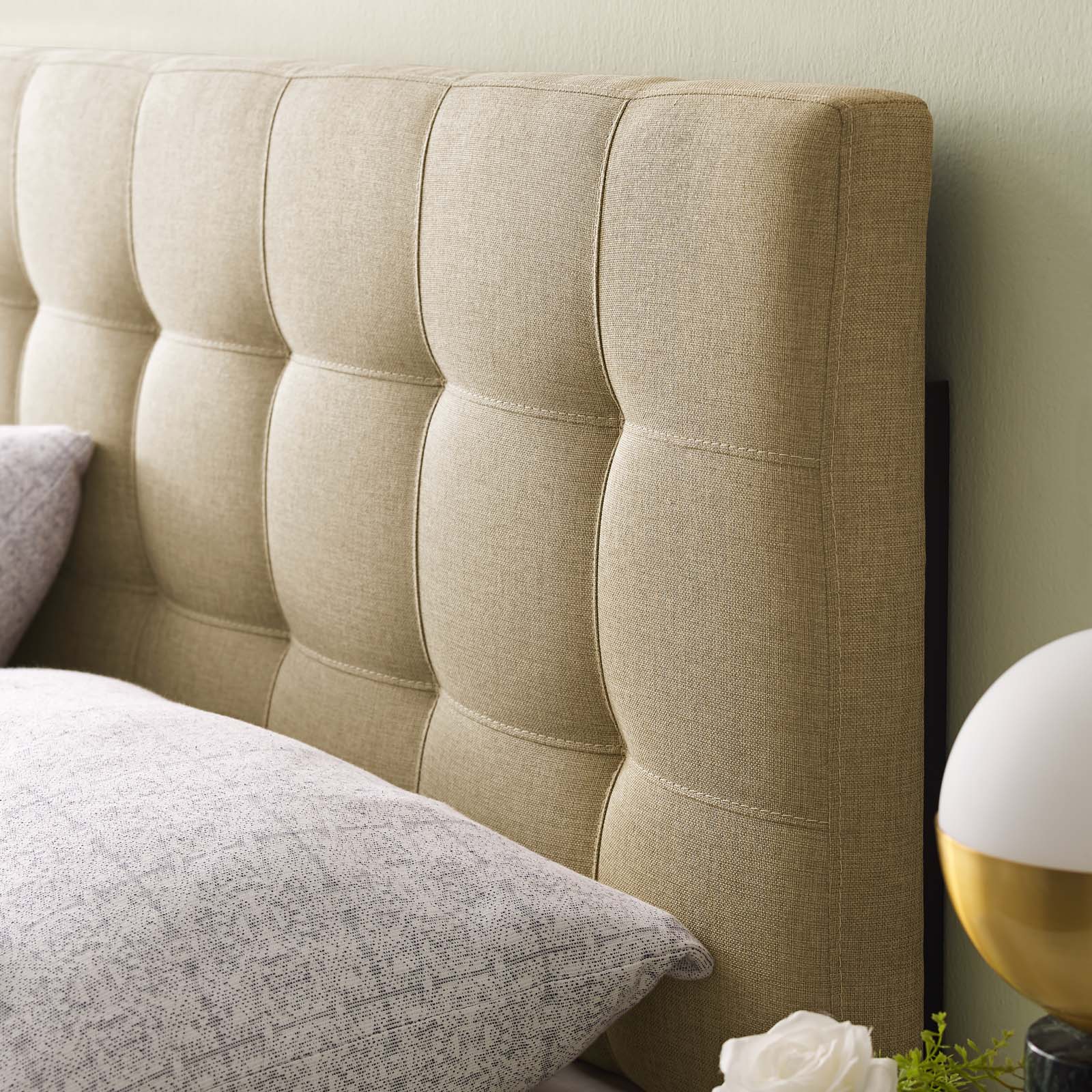 Modway Lily King Upholstered Polyester Fabric Headboard in Beige