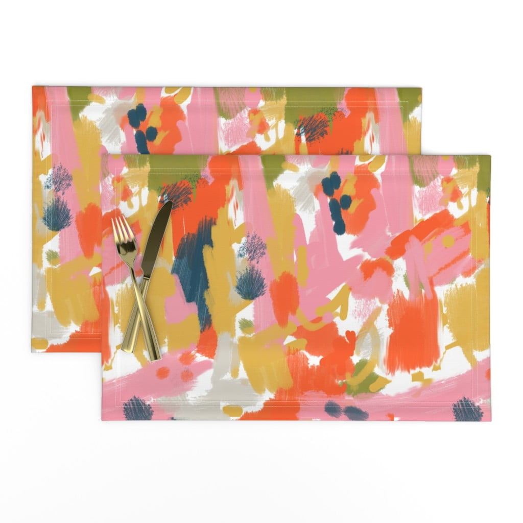 Linen Cotton Canvas Placemats (Set of 2) Painterly Modern Brush