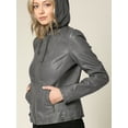 thumbnail image 2 of Made by Johnny Women's Faux Leather Quilted Motorcycle Jacket with Hoodie XS GREY, 2 of 6