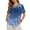 Blue Cherry Blossom Gradient, variant on Giraffe Flower Print Women's Linen Shirt Round Neck Tunic Top Button Down Short Sleeve Blouses Tops Lightweight Loose T Shirts Spring Summer Basic Tees, 4XL