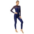 thumbnail image 6 of Raenseen Women Rhinestone Ballet Gymnastics Unitard One Piece Dance Bodysuits Acrobatics Uniforms Navy Blue M, 6 of 8