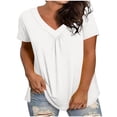 thumbnail image 3 of STETMN V Neck Casual Top for Women Oversized Short Sleeve Loose T-shirt Pleated Basic Summer Tee, 3 of 5