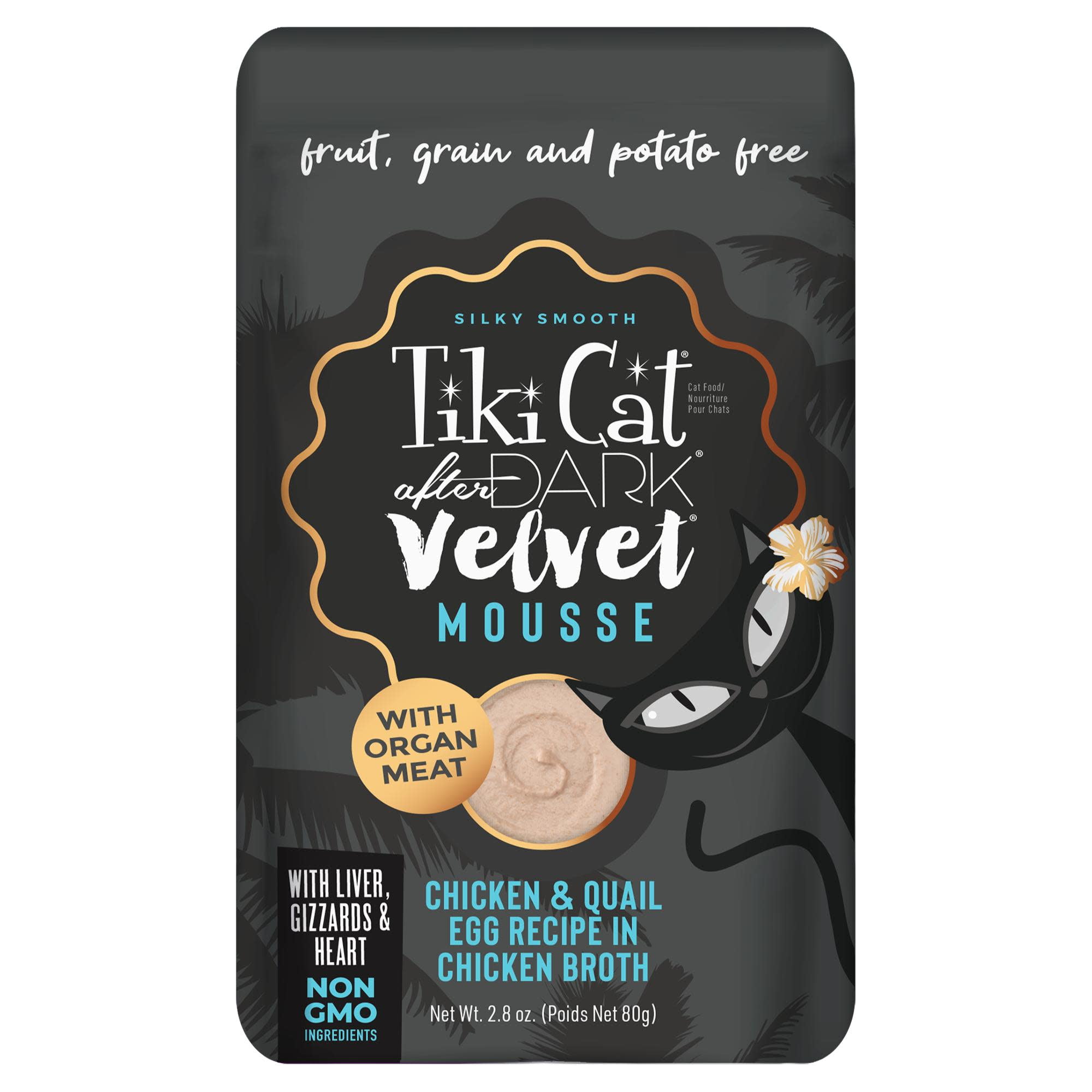 (6 pack) Tiki Cat After Dark Velvet Mousse Wet Cat Food, Chicken & Quail Egg, 2.8 oz. Pouch