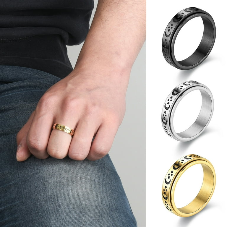 Travelwant Black Moon Star Rotatable Stainless Steel Band Fidget