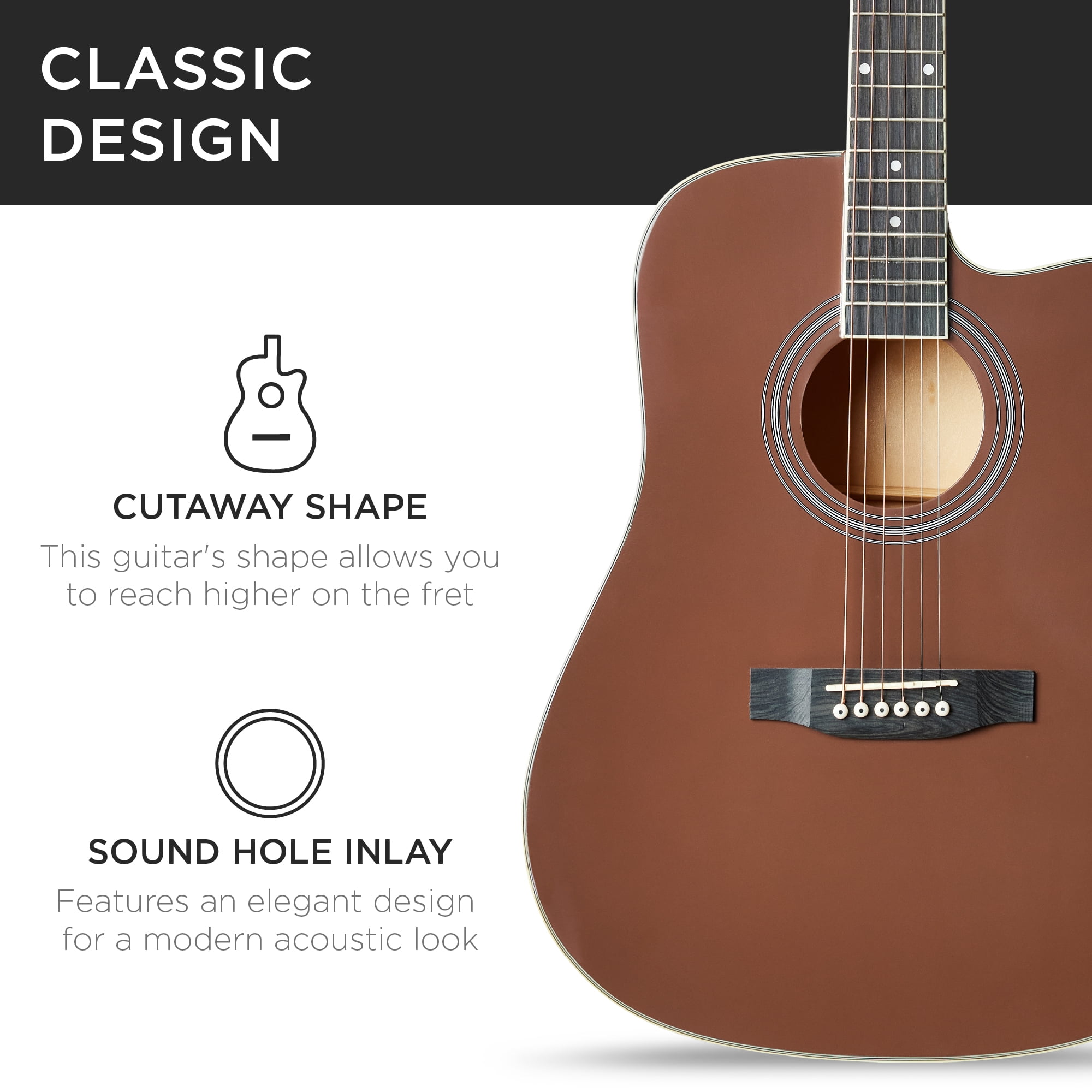Best Choice Products 41in Full Size Beginner Acoustic Guitar Set with Case, Strap, Capo, Strings - Dark Brown