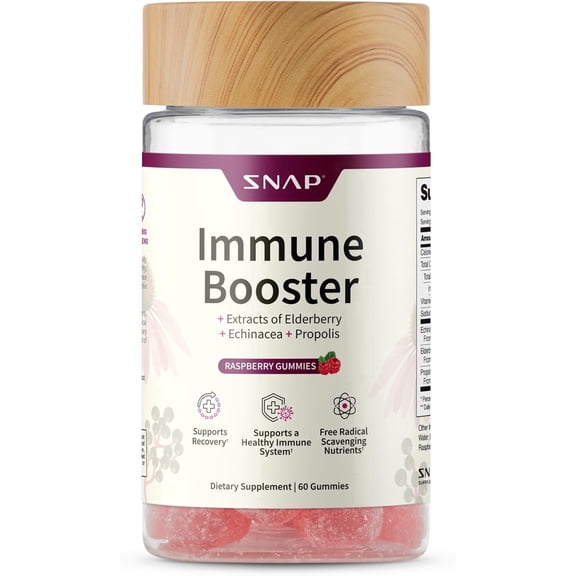 Snap Supplements Elderberry Immune Booster Gummies, Vitamin C, Propolis, Echinacea Extract for Kids and Adults, 60 Count