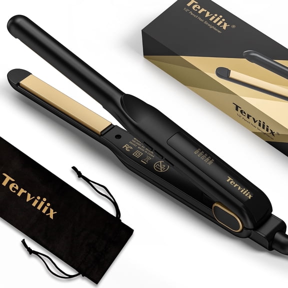 Terviiix Small Hair Straightener, 0.5" Pencil Edges Flat Iron for Short hair, Black