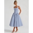 thumbnail image 5 of Women'S Summer Gingham Long Dress Corset Square Neck Lace Up Backless Casual Sundress Denim Blue S, 5 of 8