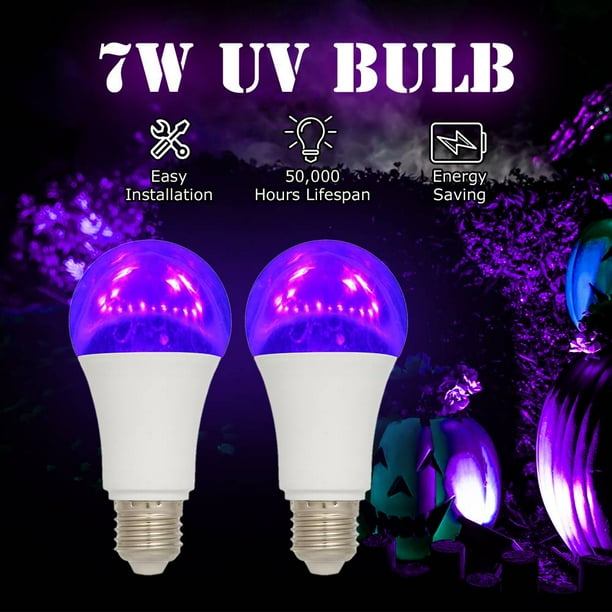 2PCS 7W A19 LED UV Bulb Violet Bulb UV Black Light Bulb UVA Level 385