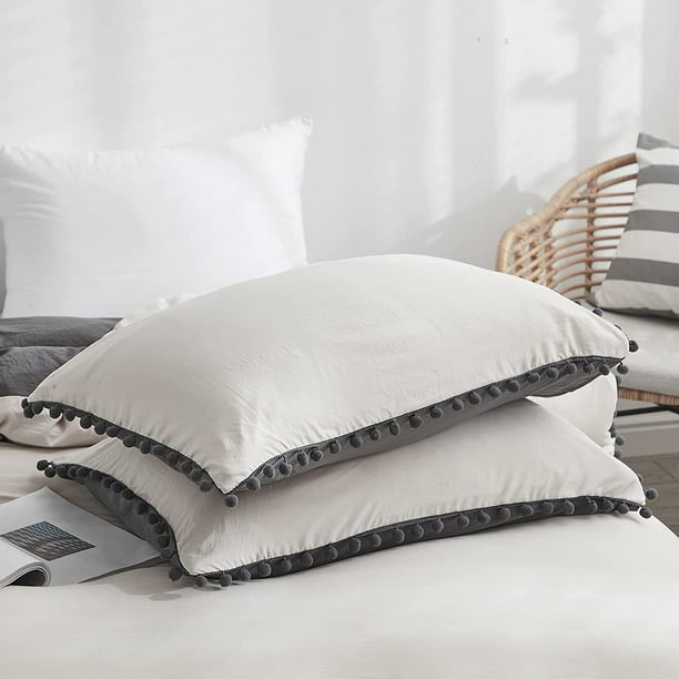 Cotton Farmhouse Comforter Set, King Size Bedding Sets, Dual-Sided Neutral Modern Design, with Boho Style Clipped Jacquard Stripes 3-Pieces /w