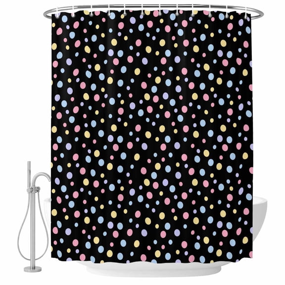 Colorful Polka Dot Shower Curtain, Waterproof Shower Curtains for Bathroom, Modern Minimalist Geometric Black Washable Fabric Bathtub Curtain Set Bath Decor with 12 Hooks Extra Long 72"x96"