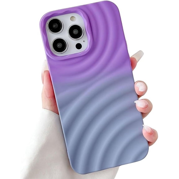 Compatible with iPhone Case,Matte Gradient Wave Water Ripple Pattern Camera Lens Protection Soft Shockproof Cover Phone Case (Purple,iPhone 14 Plus)