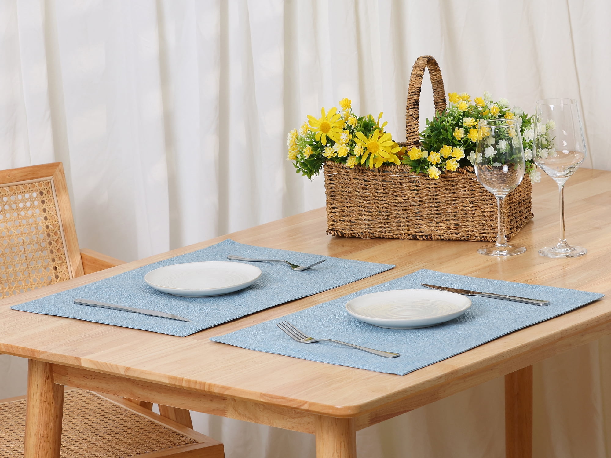 Unique Bargains Placemats Set of 6 Heat Resistant Place Imitation Linen Place Table Mats Light Blue